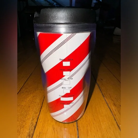 Starbucks Tumbler Cup Travel Coffee Mug Red & White Candy Cane Striped 8oz 2009 - Picture 2 of 4